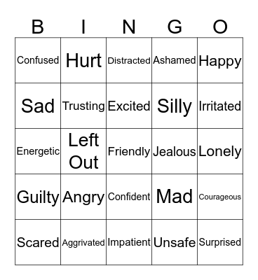 Feelings/Emotions Bingo Card