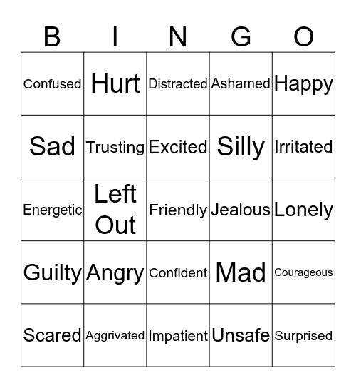 Feelings/Emotions Bingo Card