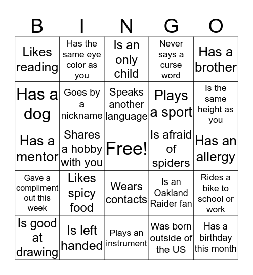 Human Bingo!  Find someone who... Bingo Card