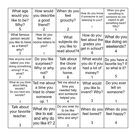The Ungame Bingo Card