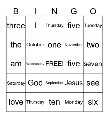 Word Wall Bingo Card