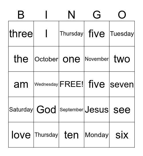 Word Wall Bingo Card