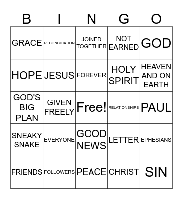 Ephesians Bingo Card