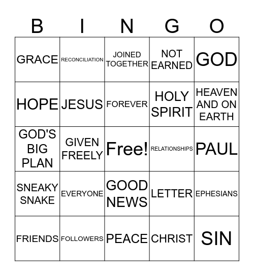 Ephesians Bingo Card