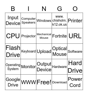 Computer Basic Bingo  Bingo Card