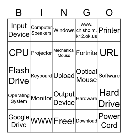 Computer Basic Bingo  Bingo Card