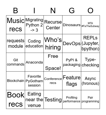 PyGotham Bingo Card