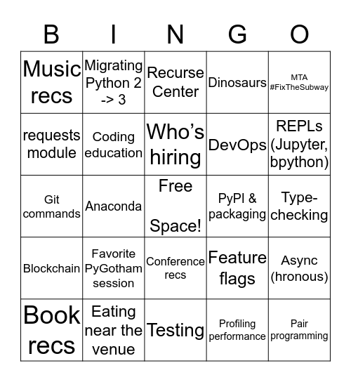 PyGotham Bingo Card