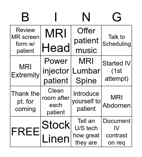 Imaging Tech Week BINGO Card