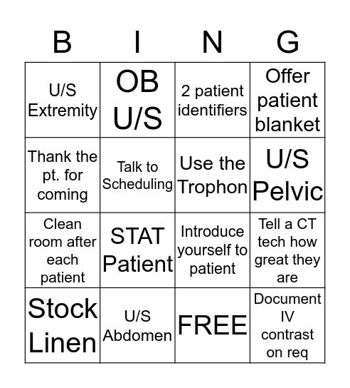 Imaging Tech Week Bingo Card