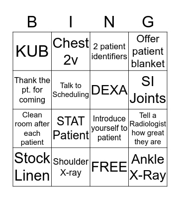 Imaging Tech Week Bingo Card