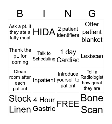 Imaging Tech Week Bingo Card