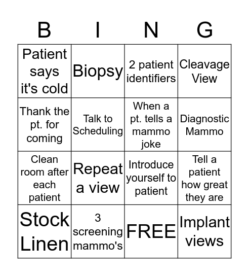 Imaging Tech Week Bingo Card