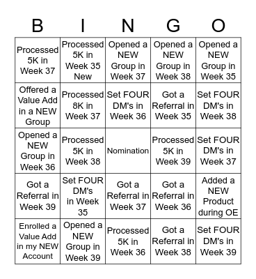 September Power Weeks-NEW Bingo Card