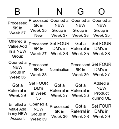 September Power Weeks-NEW Bingo Card