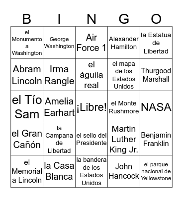 Símbolos Americanos y Americanos Famosos Bingo Card