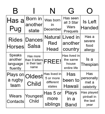 People Bingo Card