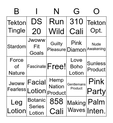 Lotion Bingo Card