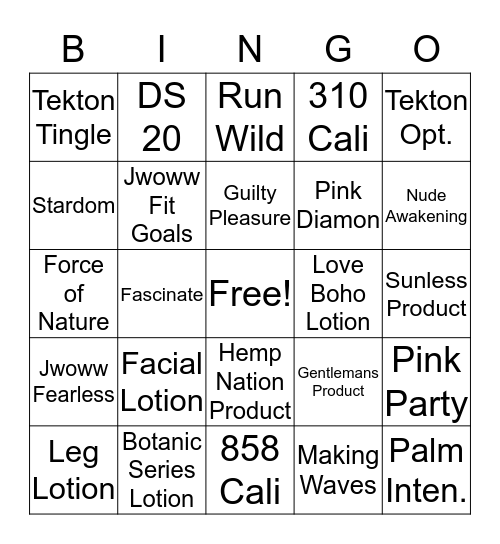 Lotion Bingo Card