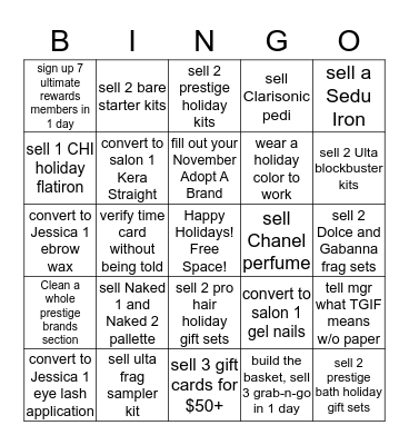 Ulta Bingo Card