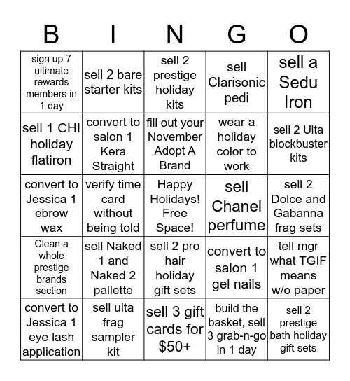 Ulta Bingo Card