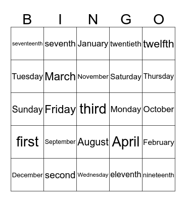 What is today's date? Bingo Card