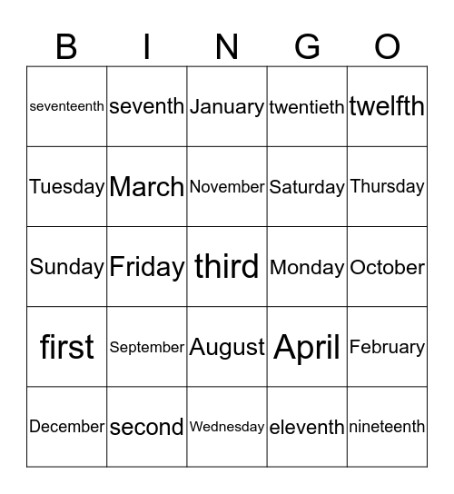 What is today's date? Bingo Card