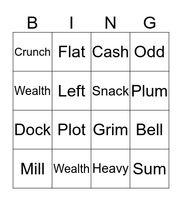 4th Grade Words Bingo Card