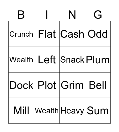 4th Grade Words Bingo Card