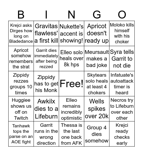 RAID NIGHT BINGO! Bingo Card