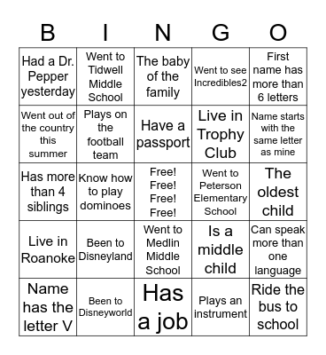 CAHA Mixer Bingo Card