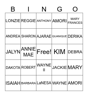 FAMILY REUNION BINGO Card