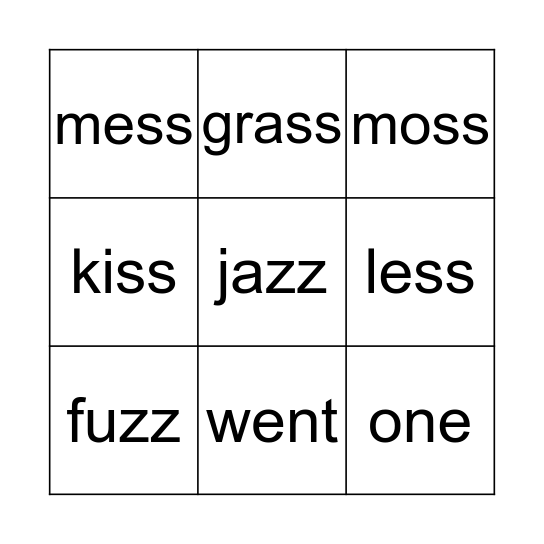 OG Lesson #21b FLOSS -ss -zz Bingo Card