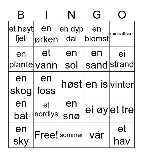 Natur Bingo Card