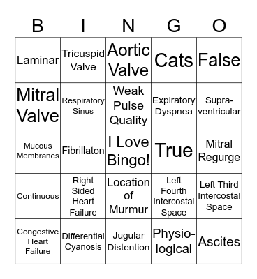 Cardio Bingo Card