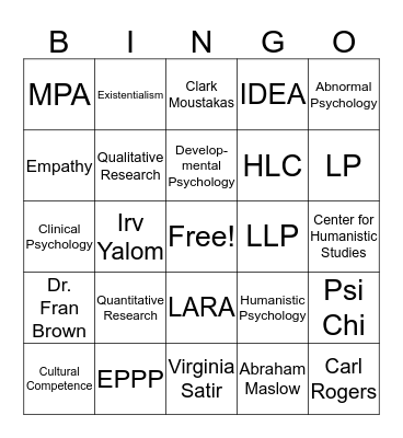 Psychology Bingo! (MA Edition) Bingo Card