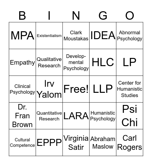 Psychology Bingo! (MA Edition) Bingo Card