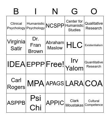 Psychology Bingo! (PsyD Edition) Bingo Card