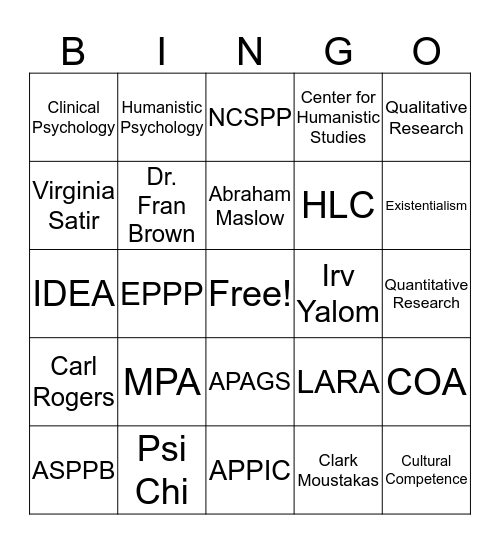 Psychology Bingo! (PsyD Edition) Bingo Card