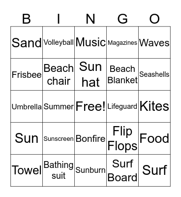 Beach Party Bingo Card