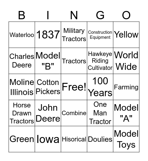 John Deere Bingo Card