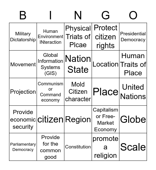 Vocab test review Game Bingo Card