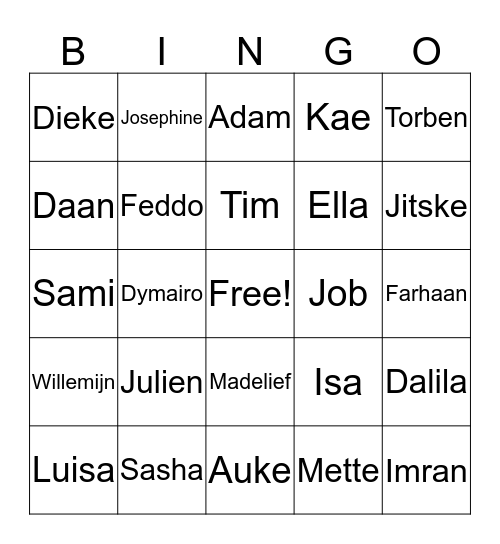 Ik heb in het groepje gezeten bij: Bingo Card