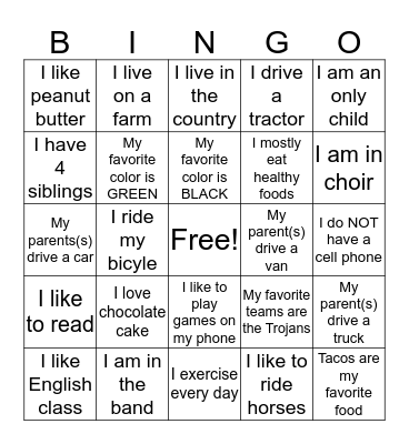 BACK TO SCHOOL BINGO Card