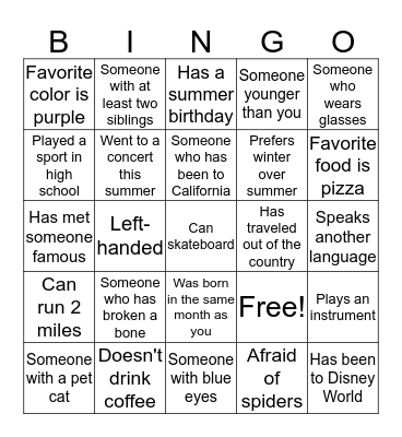 Human Bingo Card