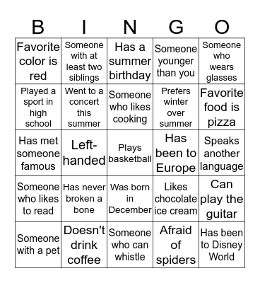 Human Bingo Card