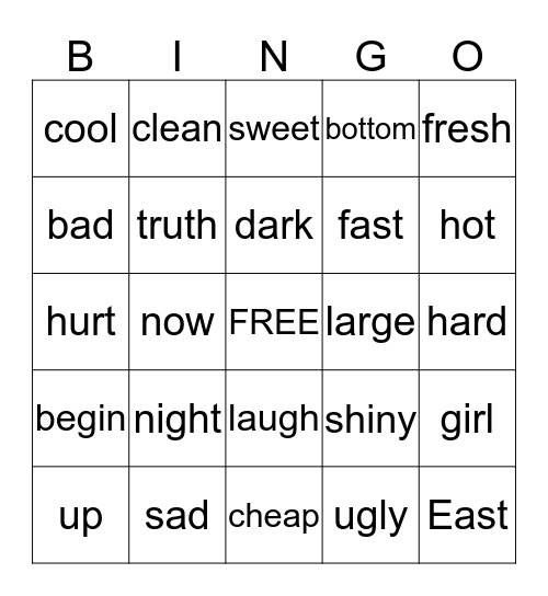 Antonym/Synonym BINGO Card
