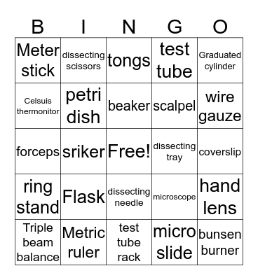 Lab Equipment  Bingo Card