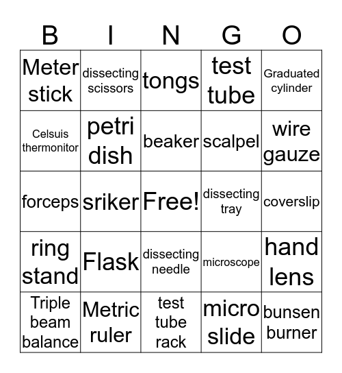 Lab Equipment  Bingo Card