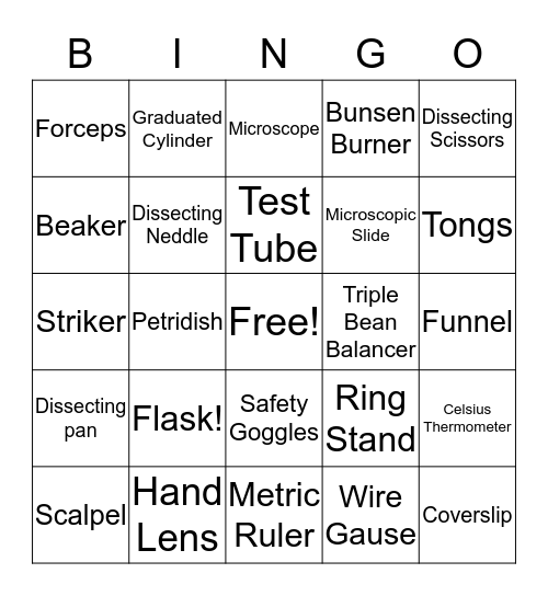 Lab Equipment Bingo Card